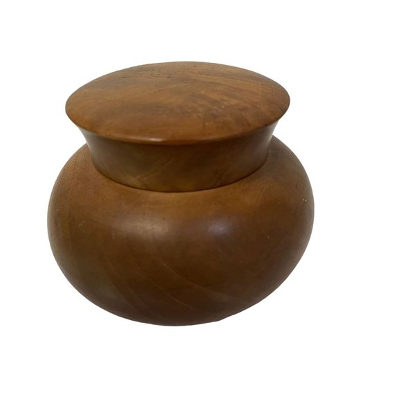 Wooden Storage Jar Condiment Brown Canisters Bowl Urn Top Mid Century 3 1/3"X 3" - Picture 4 of 4